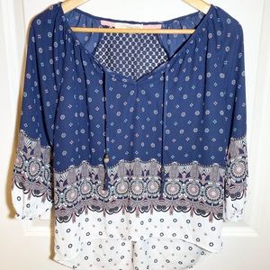 Women’s Navy Boho High Low Blouse Size S
